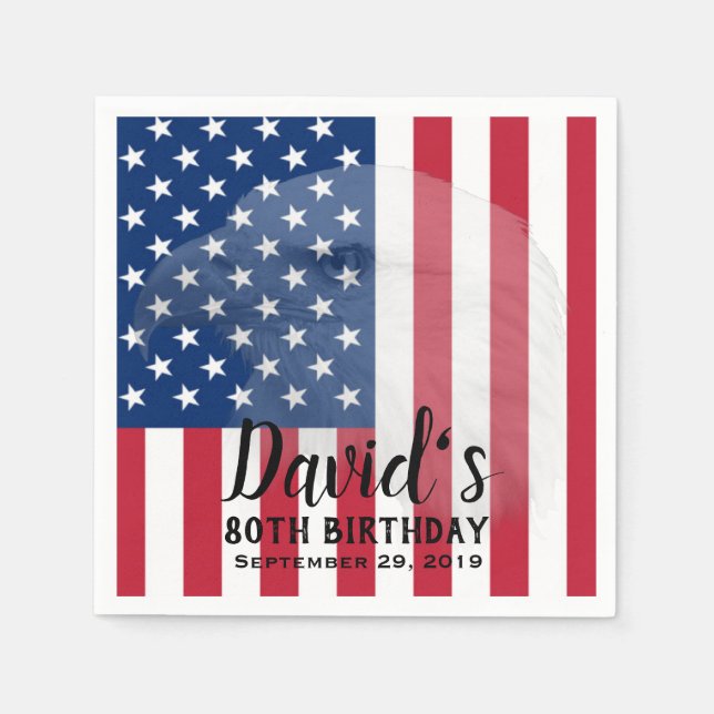 Guardanapo De Papel Veterano Bald Eagle & American Flag 80 Birthday (Frente)