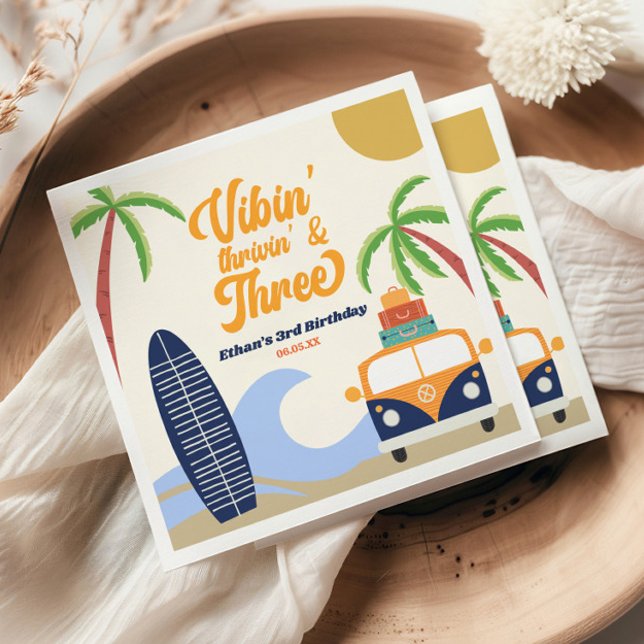 Guardanapo De Papel Vibin' e Três Surfs Blue aniversário de 3 anos Par (Criador carregado)