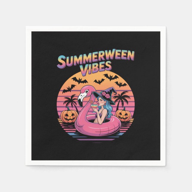 Guardanapo De Papel Vibrações de Summerween Bruxa Flamingo (Frente)