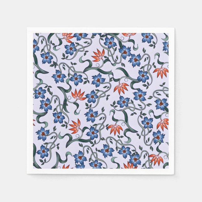 Guardanapo De Papel  Vibrant Blue Floral Patterns with Green Vines (Frente)