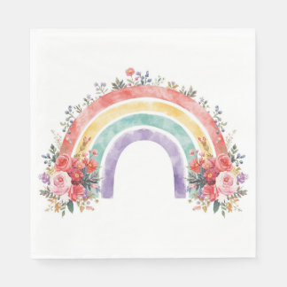 Guardanapo De Papel Vibrant Floral Rainbow Watercolor Birthday Party