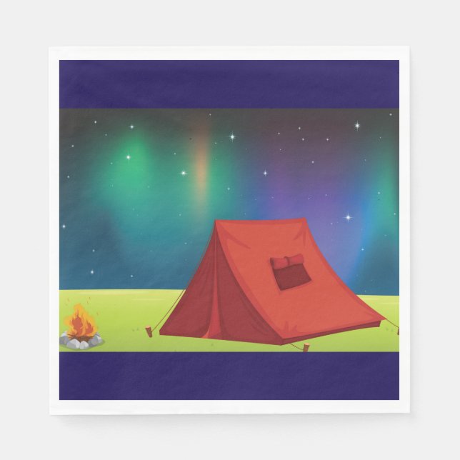 Guardanapo De Papel Vibrant Northern Lights Camping Tent Night (Frente)