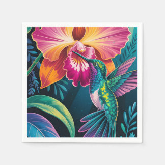 Guardanapo De Papel Vibrant Tropical Hummingbird and Orchid