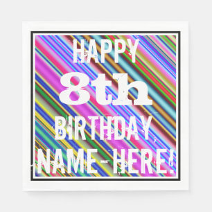 Guardanapo De Papel Vibrante, Colorido 8.º Aniversário + Nome Person