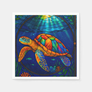 Guardanapo De Papel Vibrante Design de Tartaruga Marinha em Vidro Colo