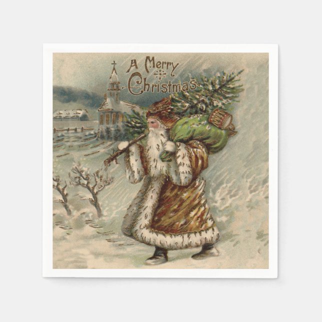 Guardanapo De Papel Victorian Santa Claus With Christmas Tree (Frente)