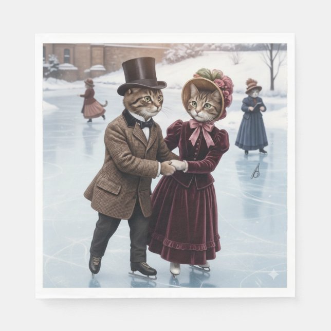 Guardanapo De Papel Victorian Skating Cats Napkins (Frente)