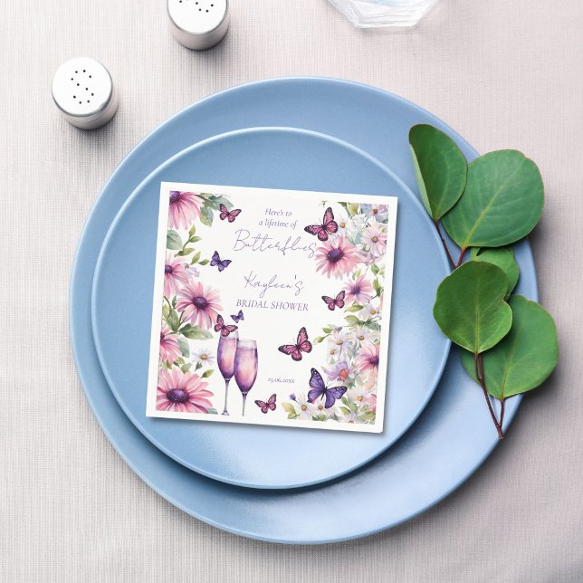 Guardanapo De Papel Vida de borboletas chuveiro de noiva roxo (To a Lifetime of butterflies purple pink bridal shower monogram printed napkins custom table decor)