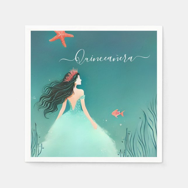 Guardanapo De Papel Vida Dos Peixes Do Oceano Água Sob O Mar Quinceane (Frente)