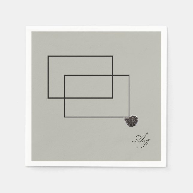 Guardanapo De Papel Vida marinha japonesa monocromo neutro em bege lit (Frente)