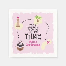 Guardanapo De Papel Vida pirata para três anos de aniversário rosa