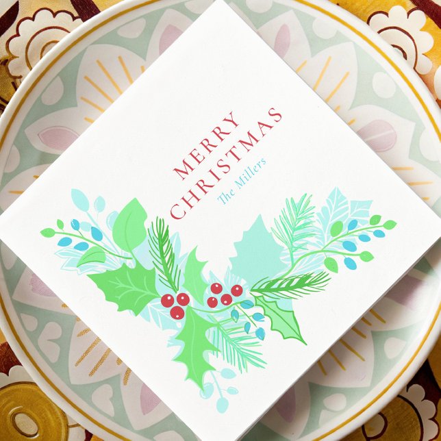 Guardanapo De Papel Vidro Azul Verde e Botânica Vermelha (Criador carregado)