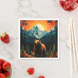 Guardanapo De Papel Vidro Selvagem Montanha Urso Sunset