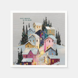 Guardanapo De Papel Vila de Inverno Colorida com Impasto na Neve