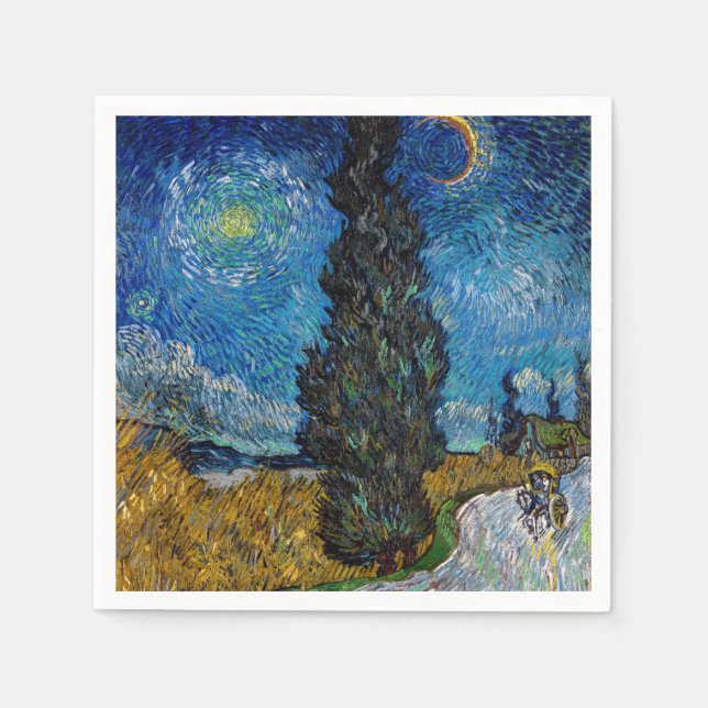 Guardanapo De Papel Vincent van Gogh - Estrada com Cypress e Star (Frente)