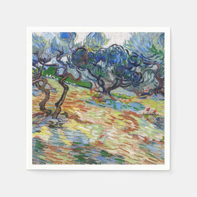 Guardanapo De Papel Vincent van Gogh - Oliveiras: Céu azul brilhante (Frente)