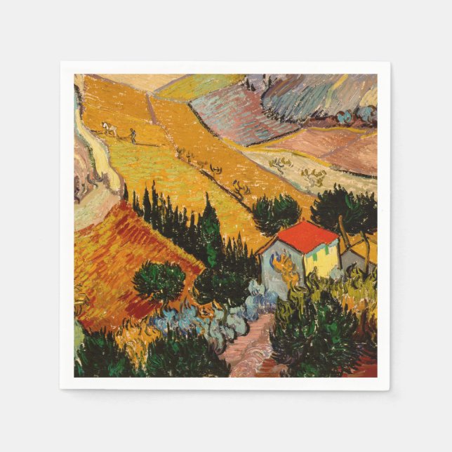 Guardanapo De Papel Vincent van Gogh - Paisagem, Casa e Plowman (Frente)