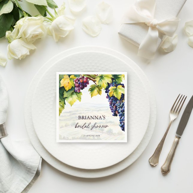 Guardanapo De Papel Vinha de vinho verão chuveiro de noiva impresso (Vineyard winery summer grapes vines bridal shower monogram printed napkins personalized table decor)