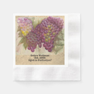Guardanapo De Papel Vinho Aniversário Aquarela Uvas Envelhecidas à Per