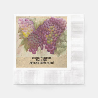 Guardanapo De Papel Vinho Aniversário Aquarela Uvas Envelhecidas à Per