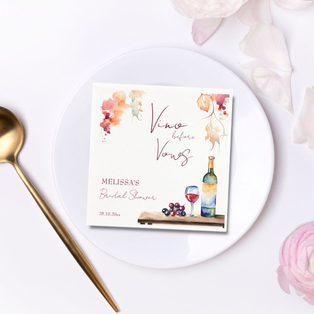 Guardanapo De Papel Vino antes dos votos winery chá de noiva impresso (Vino before vows winery vineyard bridal shower personalized monogram printed napkins table decor)
