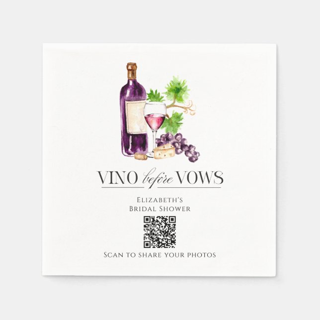 Guardanapo De Papel Vino Before Vows Bridal Shower QR Code Photo Share (Frente)