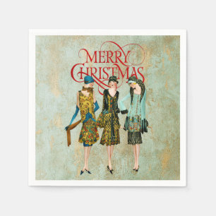 Guardanapo De Papel Vintage 1930 Mulheres Saudação de Natal