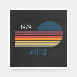 Guardanapo De Papel Vintage 1979 - Sol retrô Stripe em preto
