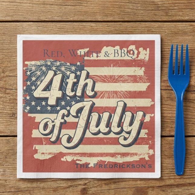 Guardanapo De Papel Vintage Americana Fireworks Picnic (Patriotic 4th of July picnic napkin)