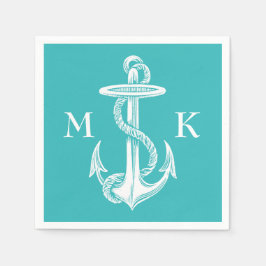 Guardanapo De Papel Vintage Anchor Branco Anchor Turquesa Fundo