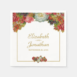 Guardanapo De Papel Vintage Autumn Floral Dourado e Branco