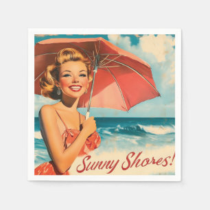 Guardanapo De Papel Vintage Beach Vacation Poster: Pin-Up loiro