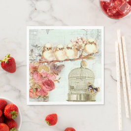 Guardanapo De Papel Vintage Bird Cage Flowers Birds on Branch Paper