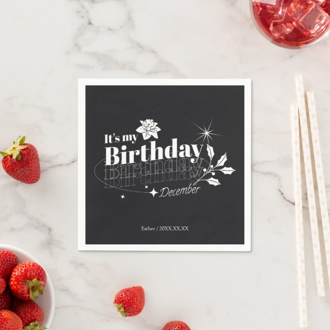 Guardanapo De Papel Vintage Black Personalized December Birthday (Insitu)