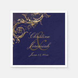 Guardanapo De Papel Vintage Blue Floral Dourado Casamento de Script de