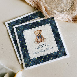 Guardanapo De Papel Vintage Blue Tartan Teddy Bear Baby Shower