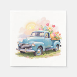 Guardanapo De Papel Vintage Blue Truck with Easter Eggs & Tulips