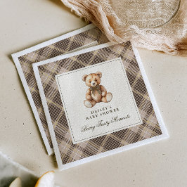 Guardanapo De Papel Vintage Brown Tartan Teddy Bear Baby Shower