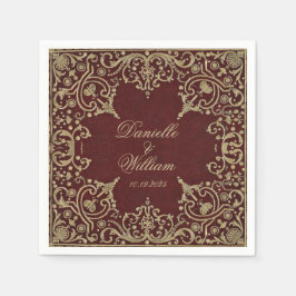 Guardanapo De Papel Vintage Burgundy Dourado Escrito Elegante