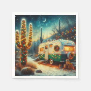 Guardanapo De Papel Vintage Camper Christmas em Desert Saguaro Cactus