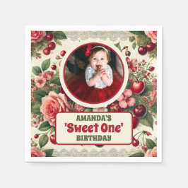 Guardanapo De Papel Vintage Cherry 'Sweet One' Foto do primeiro aniver
