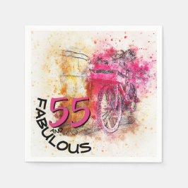 Guardanapo De Papel Vintage Chic Watercolor Pink Bicycle 55th Birthday