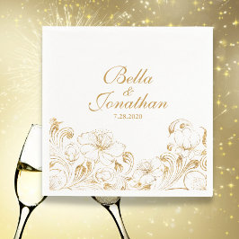 Guardanapo De Papel Vintage Chic Wedding Dourado Personalização Floral