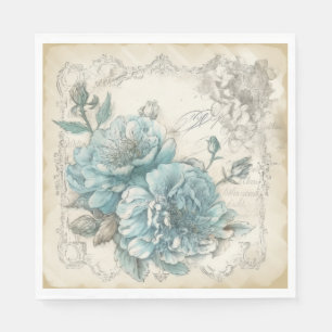 Guardanapo De Papel Vintage Chique Azul Inspirado Floral