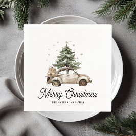 Guardanapo De Papel Vintage Christmas Car Watercolor Tree Personalized