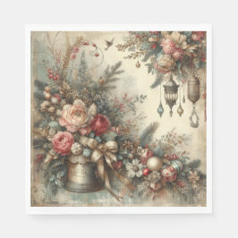 Guardanapo De Papel Vintage Christmas Holiday Floral Paper Napkin