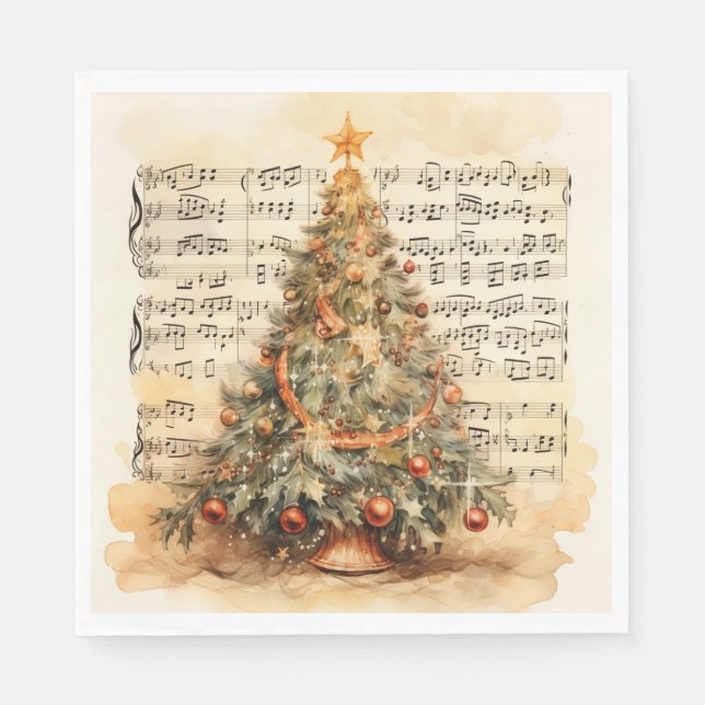Guardanapo De Papel Vintage Christmas Tree & Holiday Music (Frente)
