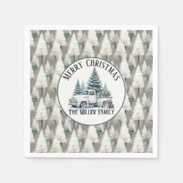 Guardanapo De Papel Vintage Christmas Truck with Custom Family Name
