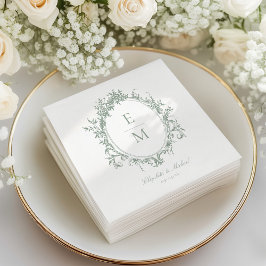 Guardanapo De Papel Vintage Crest Monograma Botânico Casamento Verde