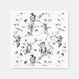 Guardanapo De Papel Vintage Cupid Angels Floral Black White Toile